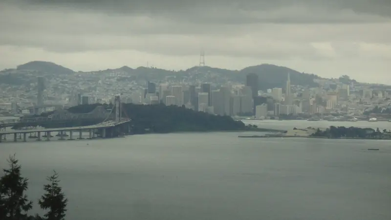 Photo of San Francisco and the Bay Bridge across the water from the Berkeley Hills