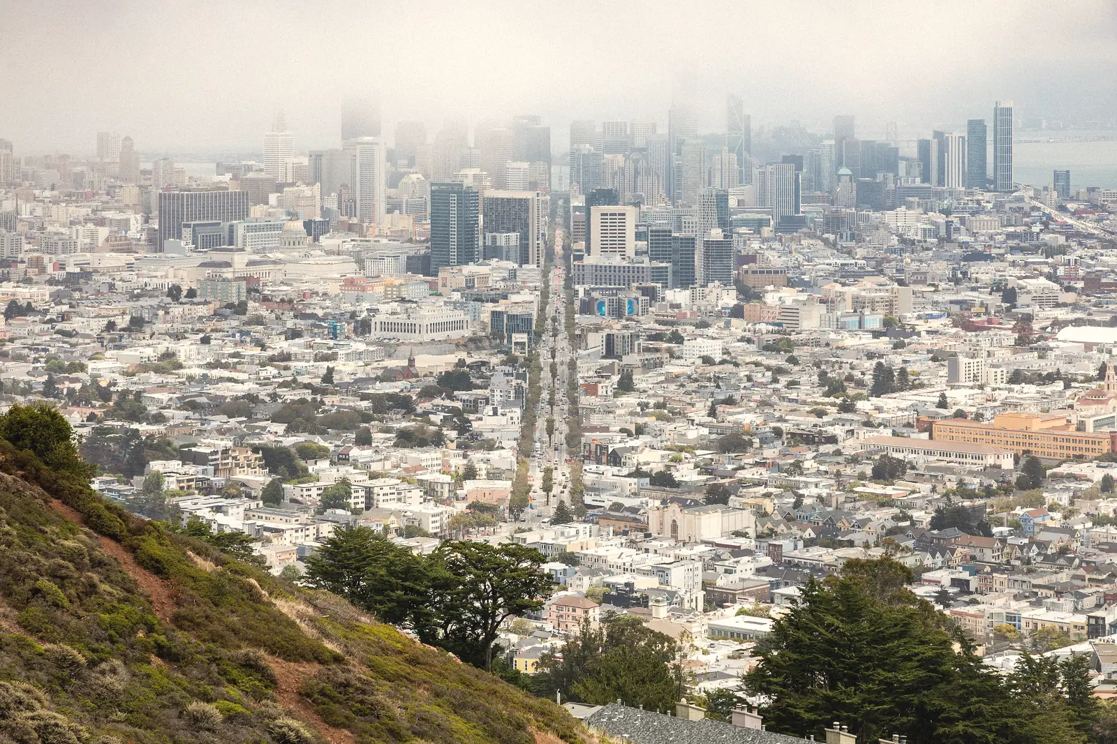 Photo of downtown San Francisco under high fog, seen from Twin Peaks